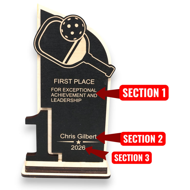 Trophy Award - PERSONALIZED - Pickleball - 1st 2nd 3rd Place - 9x5 Inches