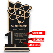 Trophy Award - PERSONALIZED - Science - 1st 2nd 3rd Place - 9x5 Inches
