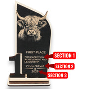 Trophy Award - PERSONALIZED - Highland Cow - 1st 2nd 3rd Place - 9x5 Inches