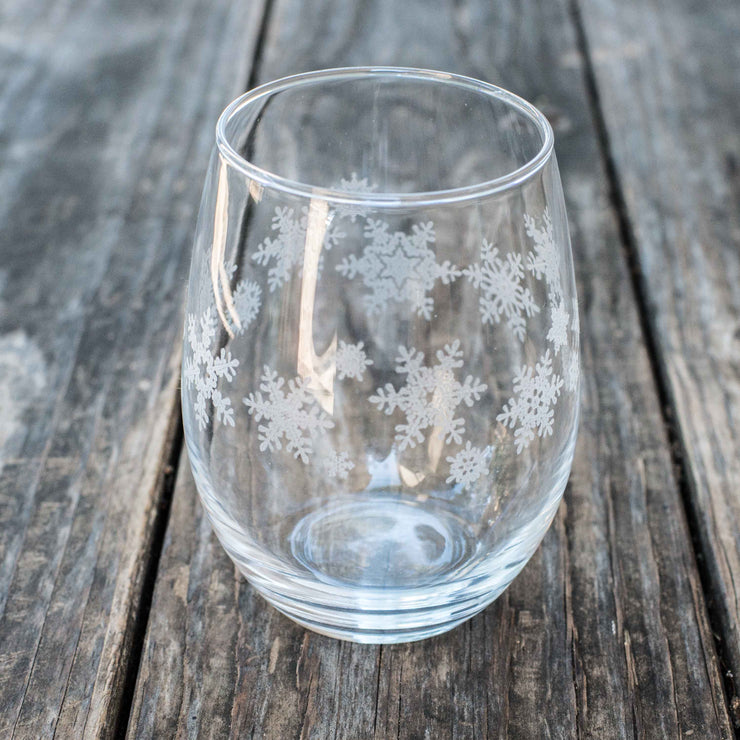 15oz Stemless Wine Glass - Snowflakes