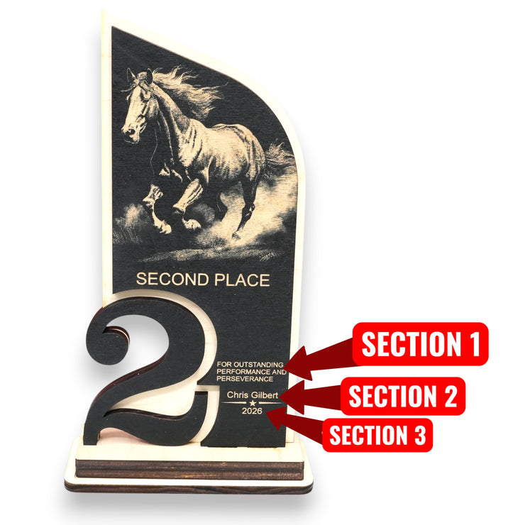Award - Trophy - PERSONALIZED - Horse - 1st 2nd 3rd Place - 9x5 Inches