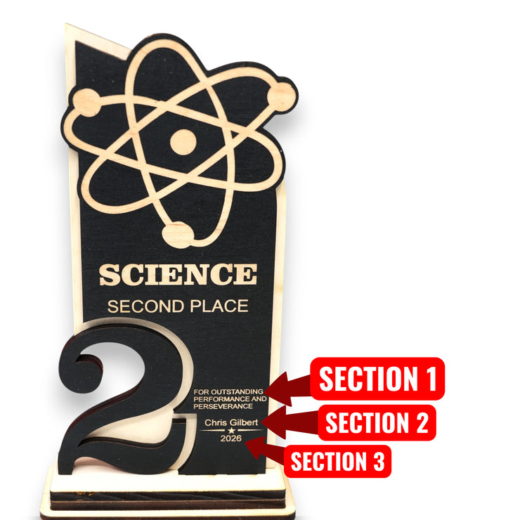 Trophy Award - PERSONALIZED - Science - 1st 2nd 3rd Place - 9x5 Inches