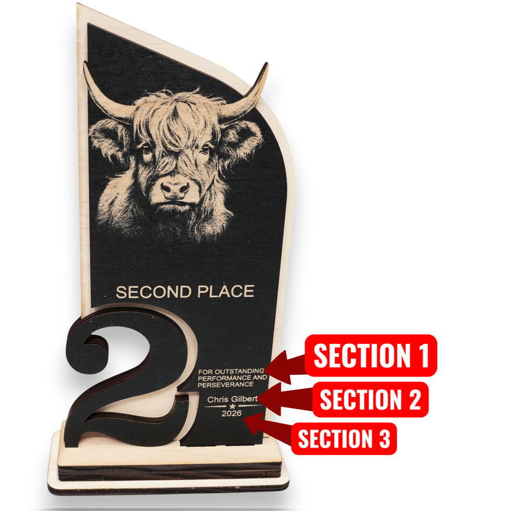 Trophy Award - PERSONALIZED - Highland Cow - 1st 2nd 3rd Place - 9x5 Inches