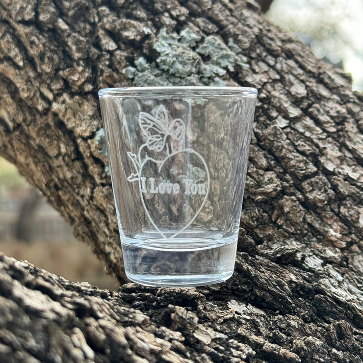 2oz I Love You with faerie on heart Shot Glass Fairy