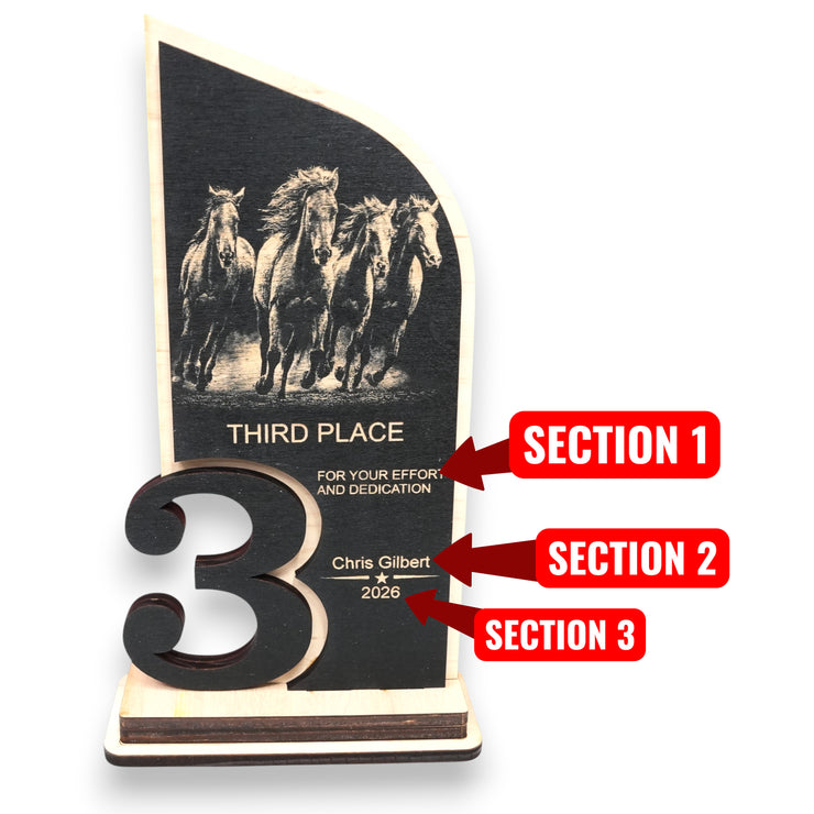 Award - Trophy - PERSONALIZED - Horse - 1st 2nd 3rd Place - 9x5 Inches