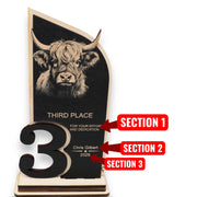 Trophy Award - PERSONALIZED - Highland Cow - 1st 2nd 3rd Place - 9x5 Inches