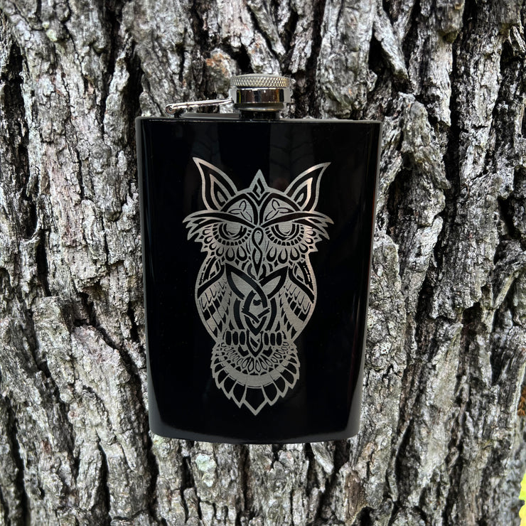 8oz Celtic Owl BLACK Flask