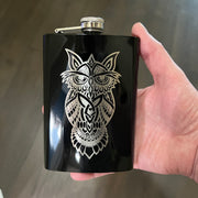 8oz Celtic Owl BLACK Flask