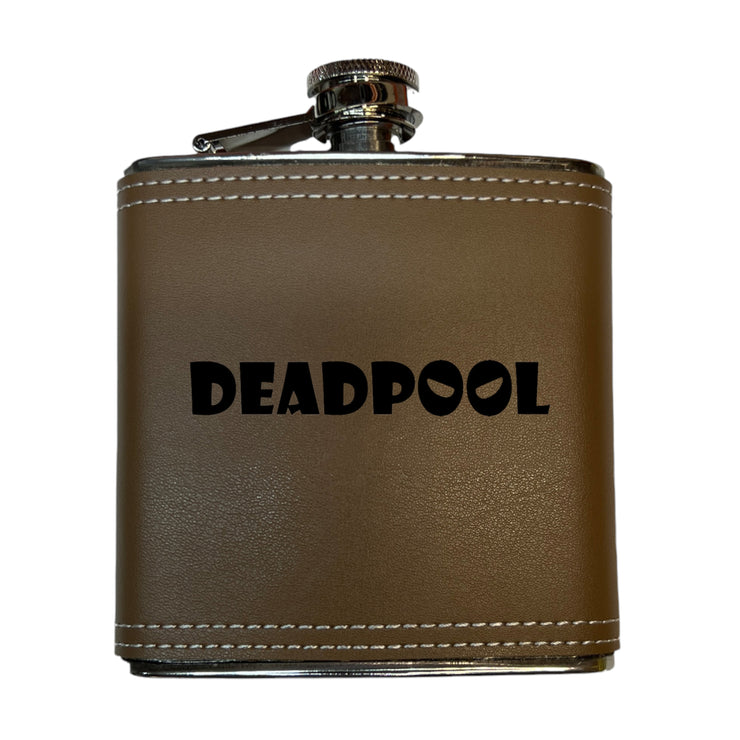 8OZ Deadpool Flask - BLACK, RED, STAINLESS, OR 6OZ LEATHER