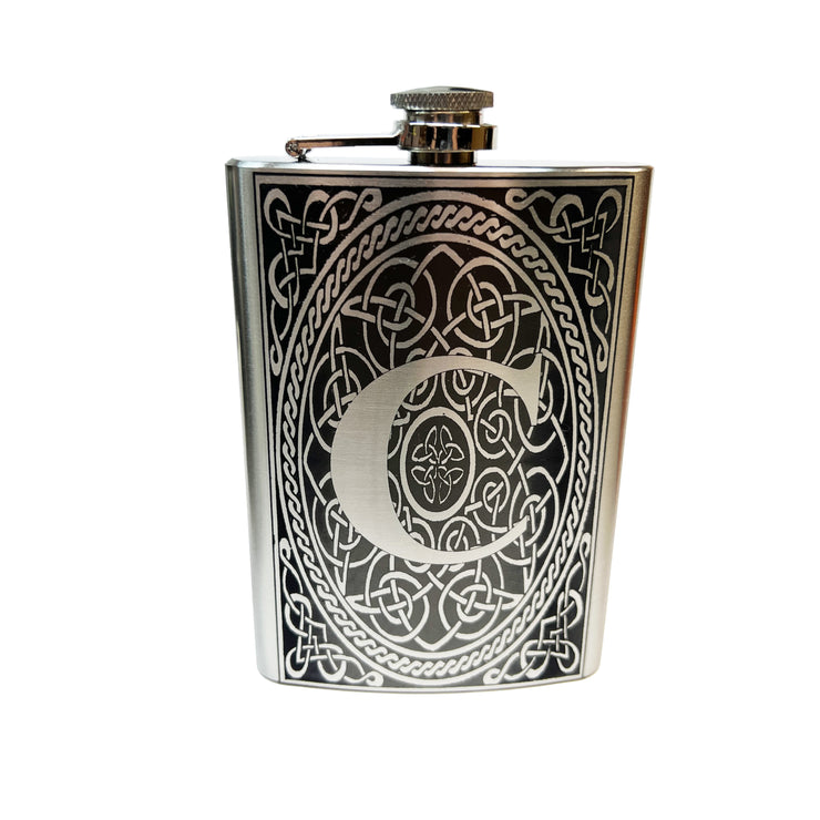 8oz celtic design PERSONALIZED flask With your Initial Stainless Steel Flask (TIMES NEW ROMAN FONT)