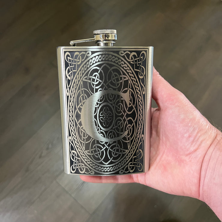 8oz celtic design PERSONALIZED flask With your Initial Stainless Steel Flask (TIMES NEW ROMAN FONT)