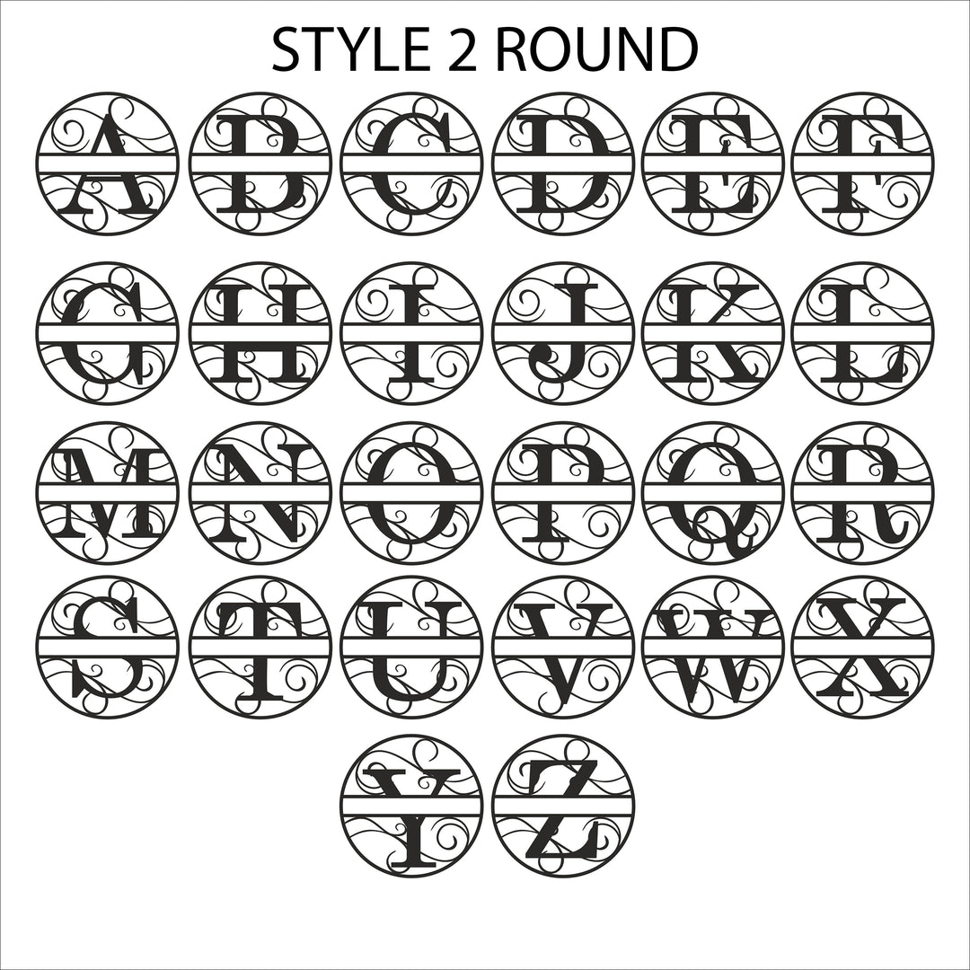 HipFlaskPlus split letter monogram Style 2 round letter options chart