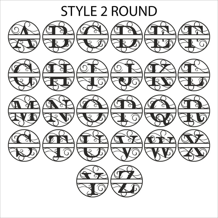 HipFlaskPlus split letter monogram Style 2 round letter options chart