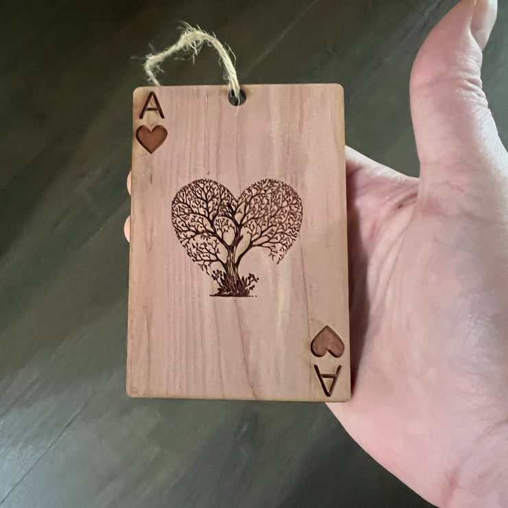 Ace of Hearts Card - Cedar Ornament