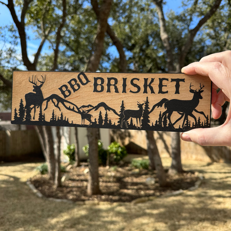 BBQ Brisket Deer Scene - BLACK Sign 4x12
