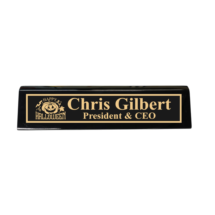 Desk Wedge Name Plate - PERSONALIZED - Happy Halloween - 11 Inches