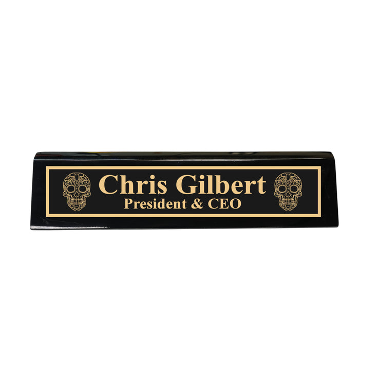 Desk Wedge Name Plate - PERSONALIZED - Sugar Skull - 11 Inches