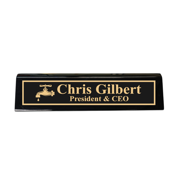 Desk Wedge Name Plate - PERSONALIZED - Water Spigot - 11 Inches