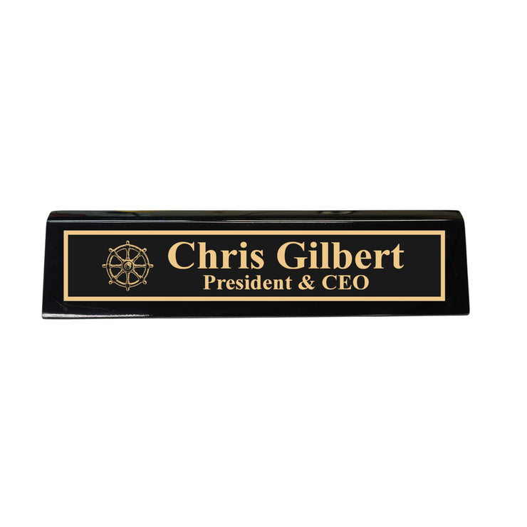 Desk Wedge Name Plate - PERSONALIZED - Ships Wheel - 11 Inches