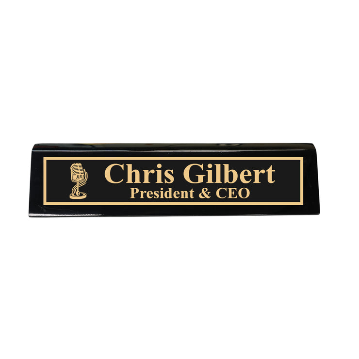Desk Wedge Name Plate - PERSONALIZED - Microphone - 11 Inches