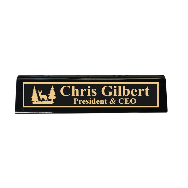 Desk Wedge Name Plate - PERSONALIZED - Deer Scene - 11 Inches