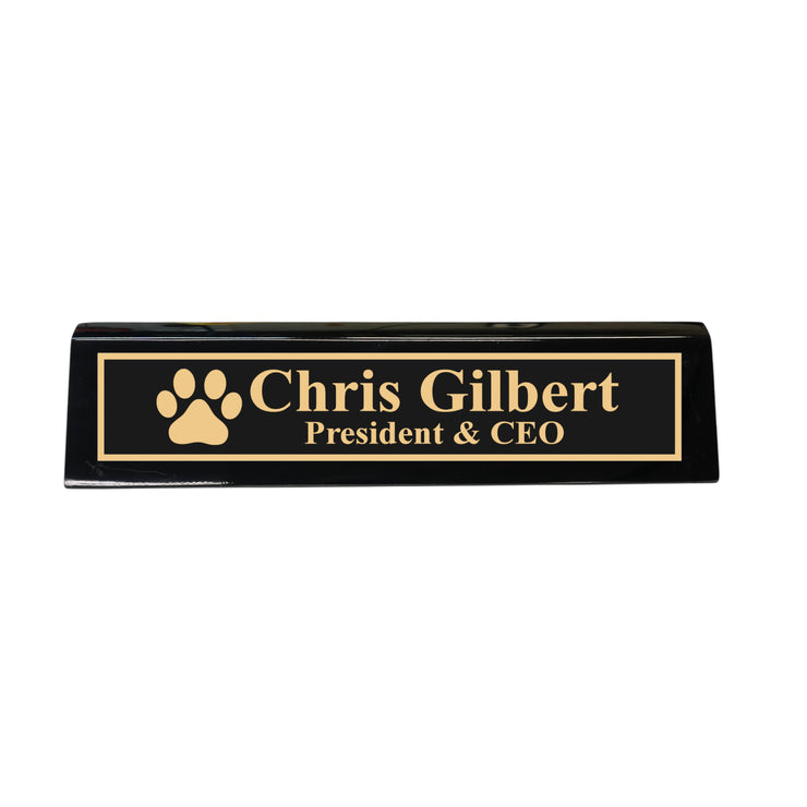 Desk Wedge Name Plate - PERSONALIZED - Dog Paw - 11 Inches