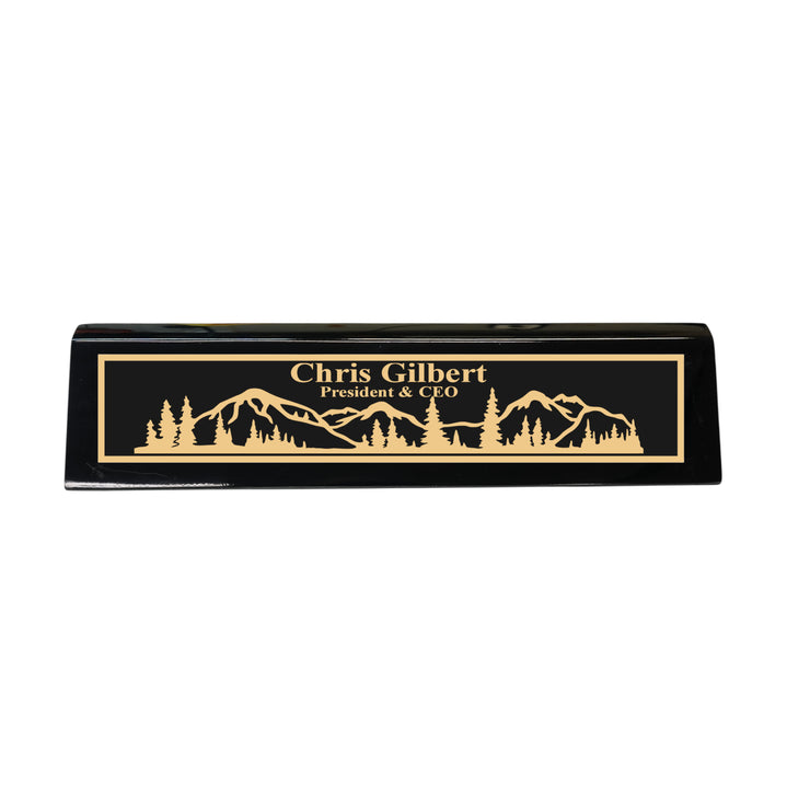 Desk Wedge Name Plate - PERSONALIZED - Mountain Scene - 11 Inches