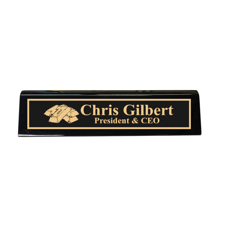 Desk Wedge Name Plate - PERSONALIZED - Gold Bars - 11 Inches
