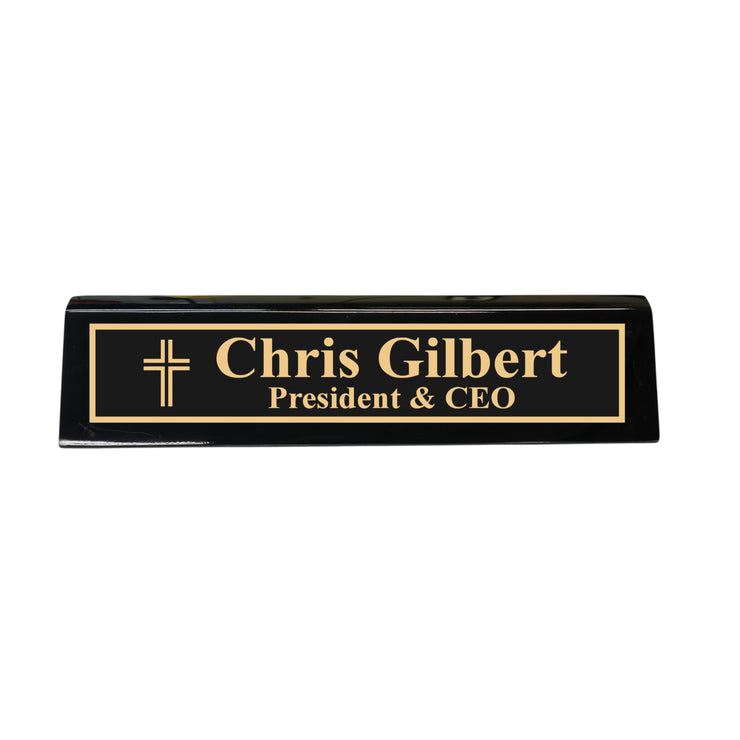 Desk Wedge Name Plate - PERSONALIZED - Cross - 11 Inches