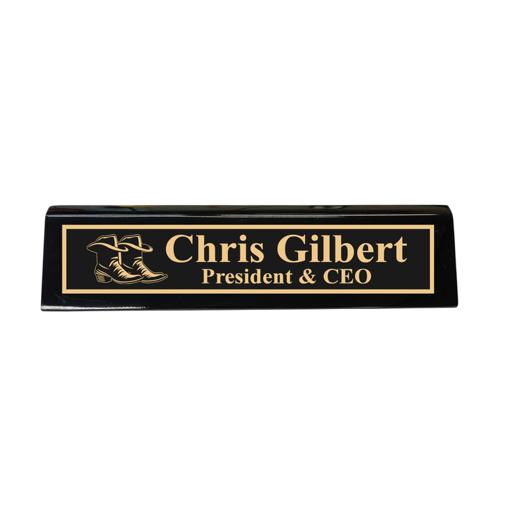 Desk Wedge Name Plate - PERSONALIZED - Cowboy Boots - 11 Inches