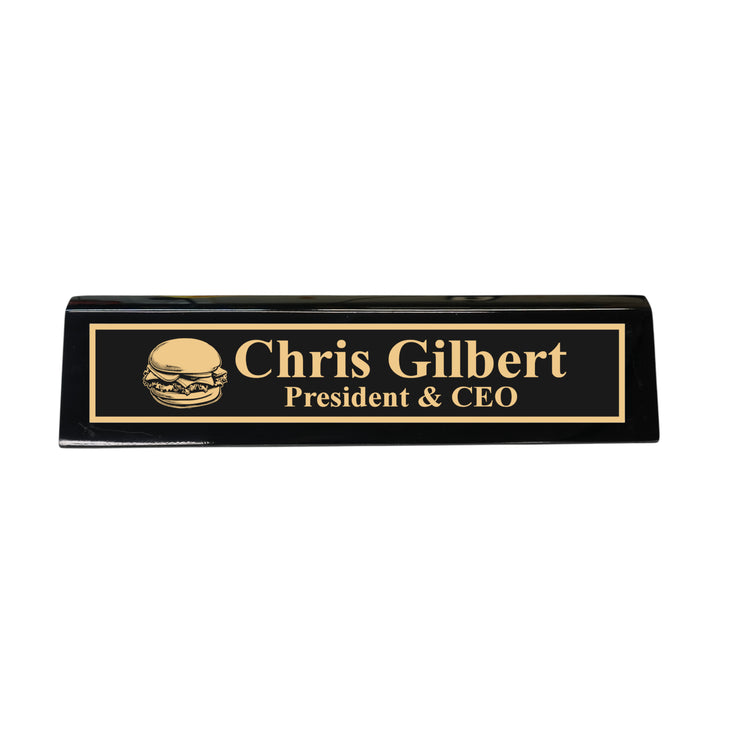 Desk Wedge Name Plate - PERSONALIZED - Hamburger - 11 Inches