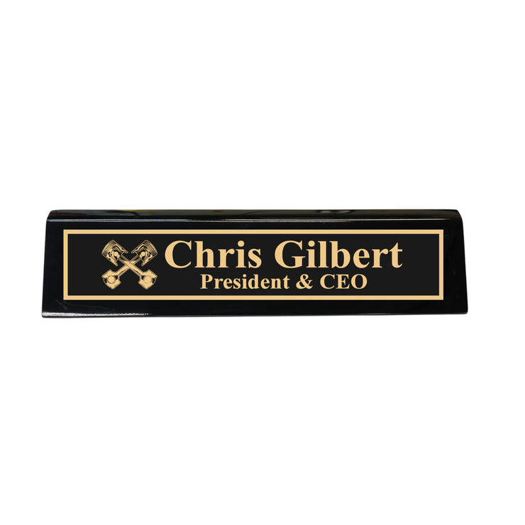 Desk Wedge Name Plate - PERSONALIZED - PIstons - 11 Inches