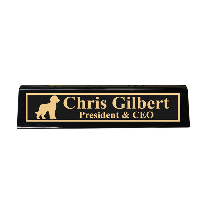 Desk Wedge Name Plate - PERSONALIZED - Golden Doodle - 11 Inches