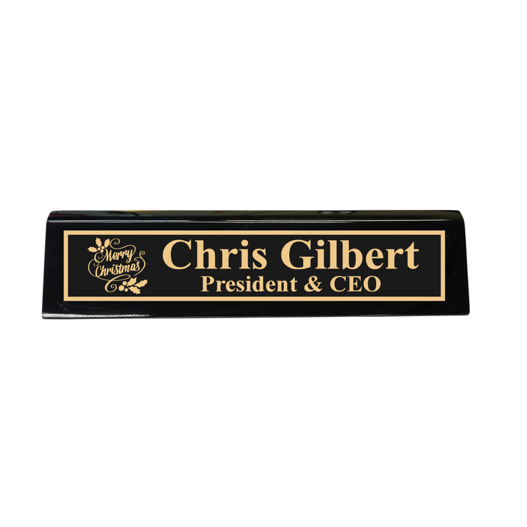Desk Wedge Name Plate - PERSONALIZED - Merry Christmas - 11 Inches