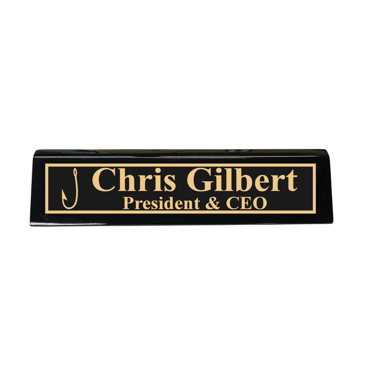 Desk Wedge Name Plate - PERSONALIZED - Fish Hook - 11 Inches