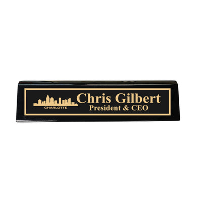 Desk Wedge Name Plate - PERSONALIZED - Charlotte NC Skyline - 11 Inches
