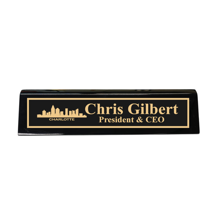 Desk Wedge Name Plate - PERSONALIZED - Charlotte NC Skyline - 11 Inches