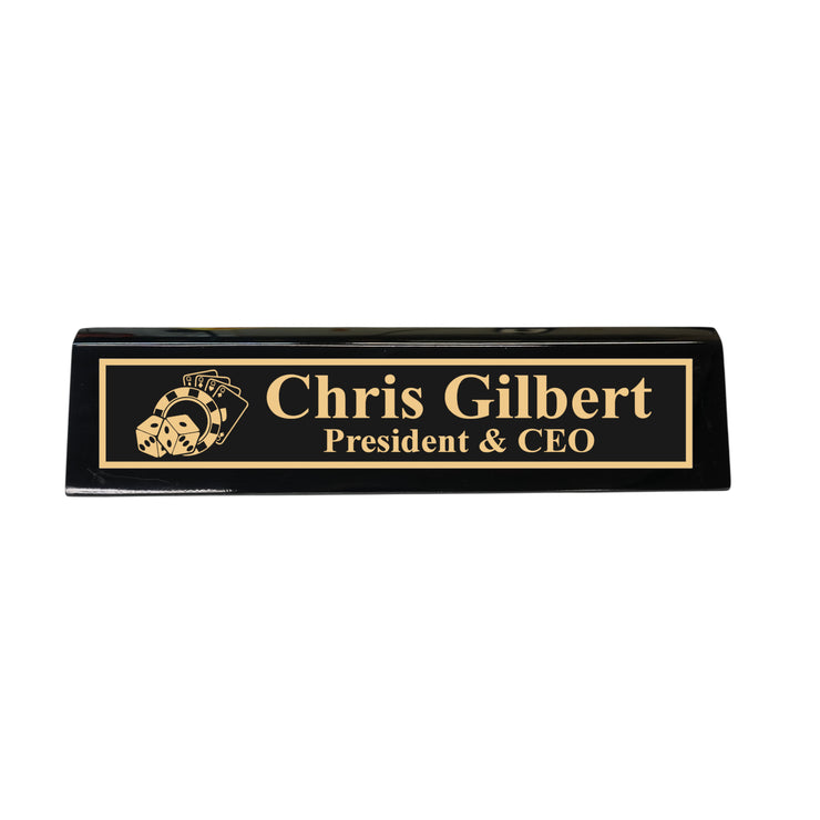 Desk Wedge Name Plate - PERSONALIZED - Casino Poker Dice - 11 Inches