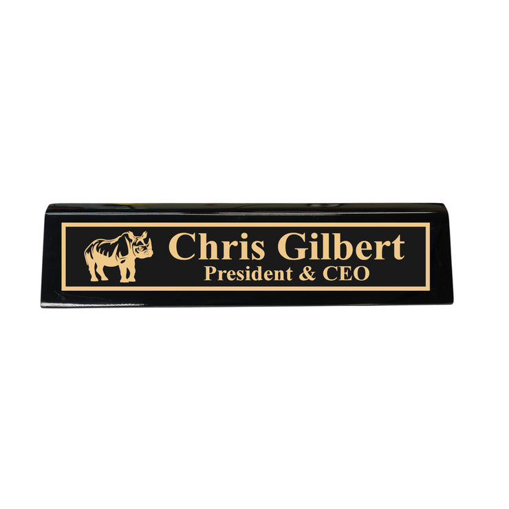 Desk Wedge Name Plate - PERSONALIZED - Indian Rhino - 11 Inches