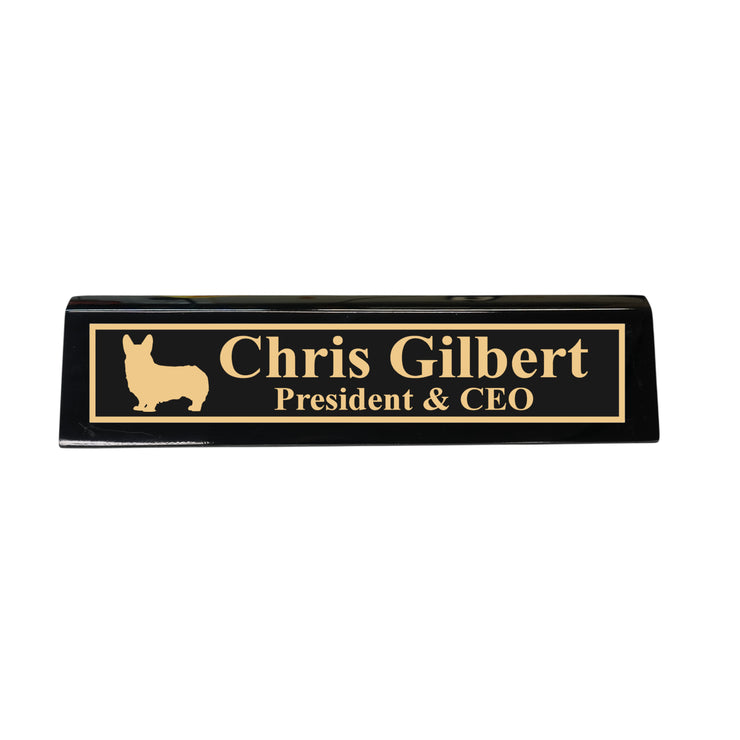 Desk Wedge Name Plate - PERSONALIZED - Corgi - 11 Inches