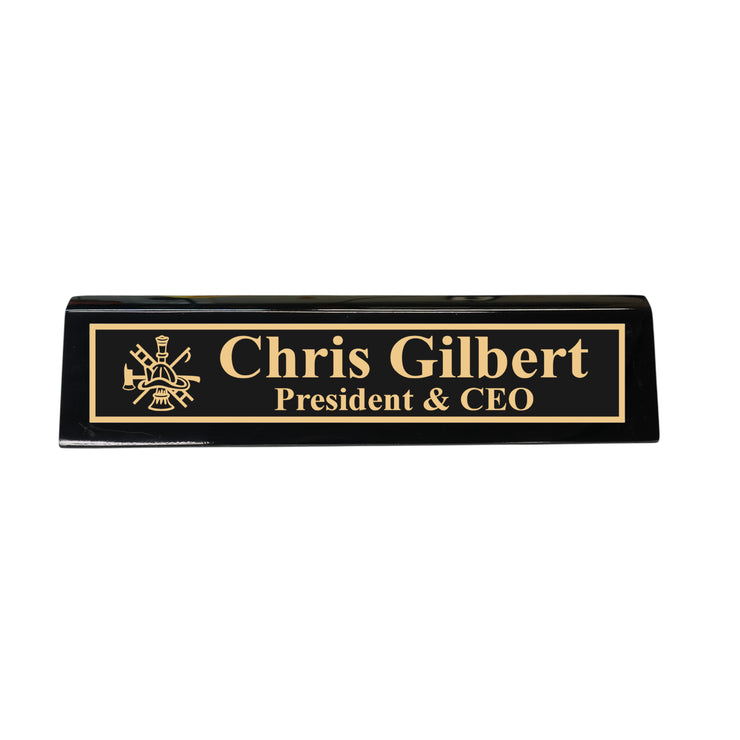 Desk Wedge Name Plate - PERSONALIZED - Firefighter - 11 Inches