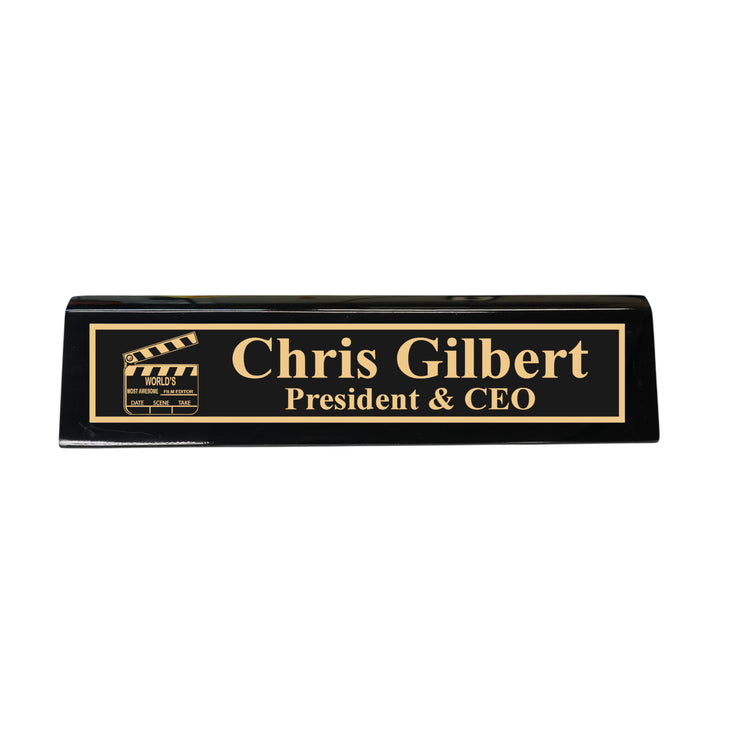 Desk Wedge Name Plate - PERSONALIZED - Worlds most awesome film editor - 11 Inches