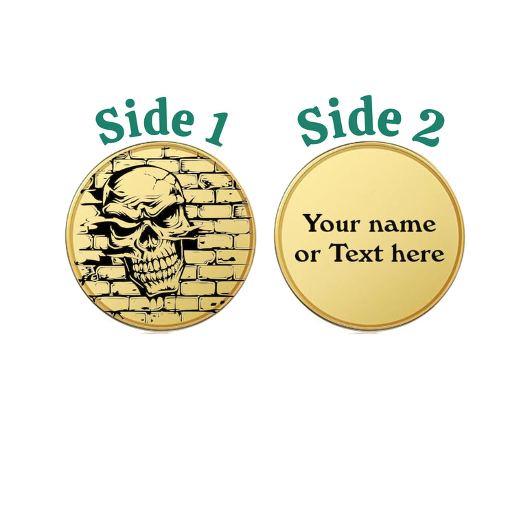 Challenge Coin - PERSONALIZED - CUSTOM - Angry Skull through brick