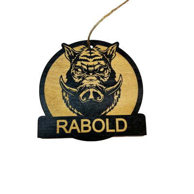 Ornament - Customized Personalized BLACK Wild Boar Head - Raw Wood