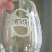 15oz PERSONALIZED Set - Stemless Wine Glass + Coaster - Split letter monogram