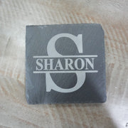 15oz PERSONALIZED Set - Stemless Wine Glass + Coaster - Split letter monogram