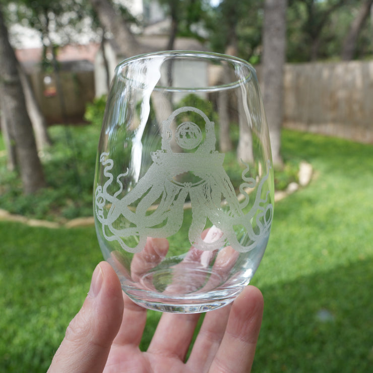 15oz Stemless Wine Glass - Steampunk Octopus