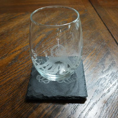 15oz Stemless Wine Glass Set - Steampunk Octopus + Slate Coaster