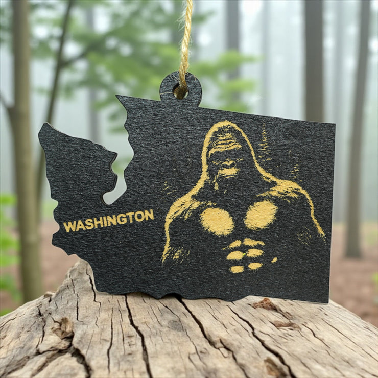 Ornament - Black - Washington State with Bigfoot