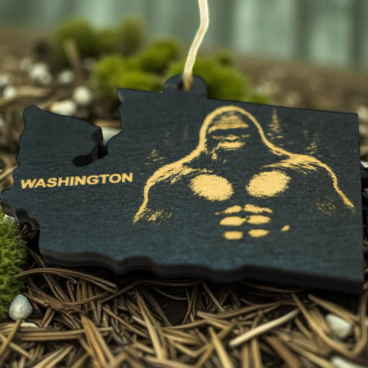 Ornament - Black - Washington State with Bigfoot